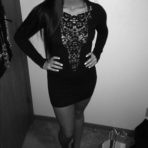 Black open back mini dress